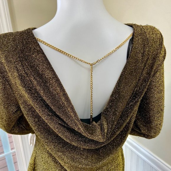 MICHAEL Michael Kors Metallic Cowl Back Gold Sheath Dress, M - Picture 9 of 16